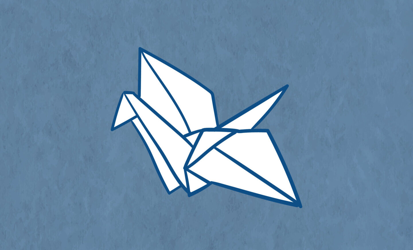 ブルーの背景に白抜きで鶴の折り紙がイラストされている様子。